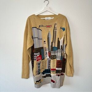 VTG SandyLo Retro New York Skyline Sweater Twin Towers One Size Y2K Boho Indie